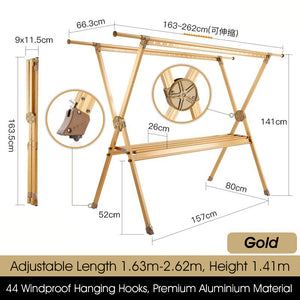 ODOROKU X Shape 2.6m Premium Aluminum Foldable Laundry Rack with Wheels Telescopic Rack Extendable Foldable Clothes Rack Heavy Duty Suitable for Indoor Outdoor Black - ODOROKU