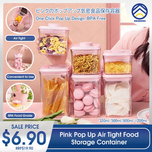 ODOROKU x ANKOU Pink Pop Up Air Tight Food Storage Container Stackable Kitchen Storage Containers BPA Free Transparent Container Kitchen Organization Pink Containers Set - ODOROKU