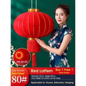 (Set of 2) ODOROKU Premium Foldable Huge Size Traditional Chinese Hanging Lanterns with LED Light Decorative Indoor Red Velvet Lamps Chinese New Year Lanterns - ODOROKU