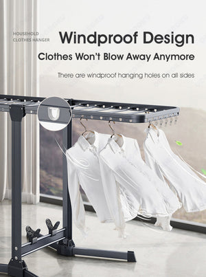 ODOROKU Mega Size Premium Aluminum Foldable Laundry Rack Grey with Windproof Hooks Laundry Drying Rack Collapsible Height Adjustable Wings Clothing Rack Foldable for Indoor Outdoor - ODOROKU