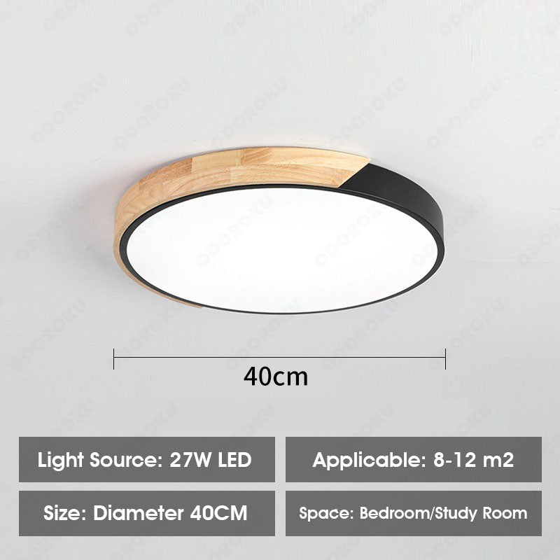 ODOROKU Circle Modern LED Ceiling Light Minimalist Wood Style Flush Mount Ceiling Light Fixture Circle Lighting Lamp with Acrylic Lampshade for Bedroom Living Room Dining Room Laundry Black White - ODOROKU