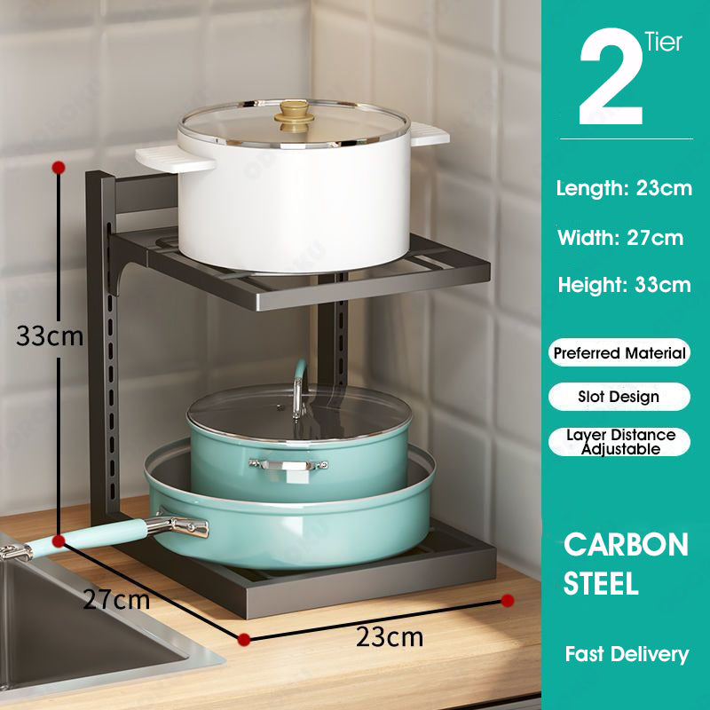 ODOROKU 2/3/4 Tiers Heavy Duty Pots and Pans Organizer Under Sink Organizer Pot Rack Pot Organiser - ODOROKU