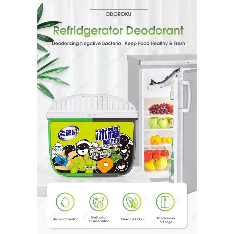 ODOROKU Refrigerator Deodorizer 120g with Natural Ingredients Odor Eliminator for Fridges Freezers Coolers Tea Polypheno - ODOROKU