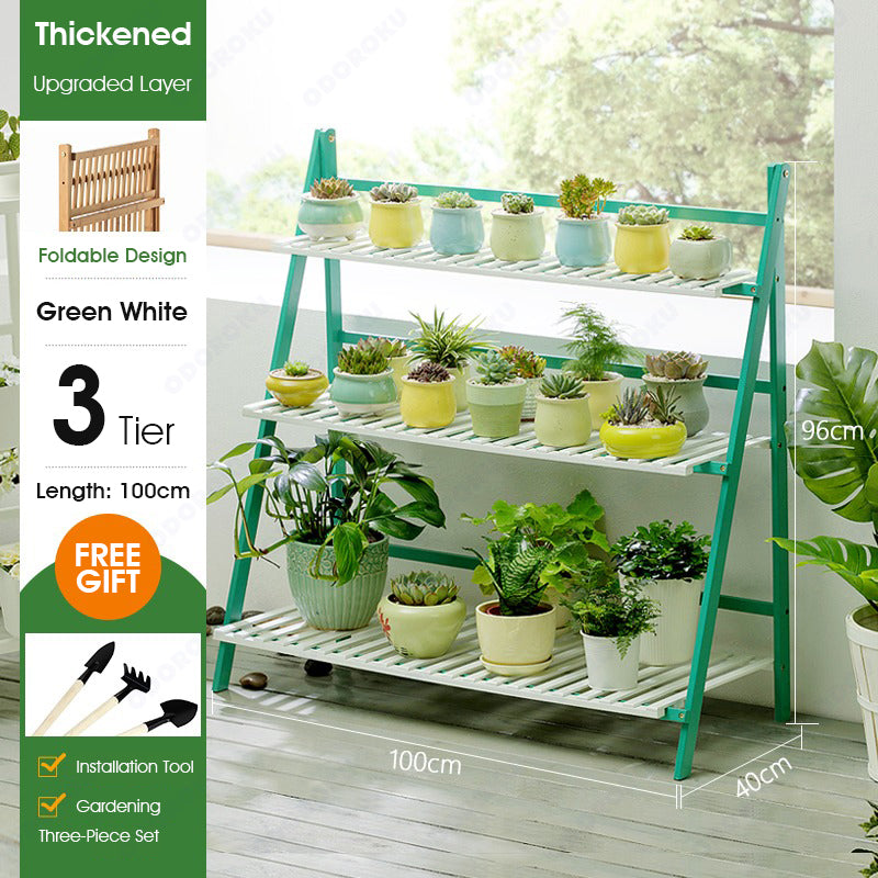 ODOROKU 3/4 Tier Bamboo Ladder Plant Stand Garden Rack Foldable Organizer Flower Display Shelf Rack for Home Patio Lawn Garden Balcony - ODOROKU