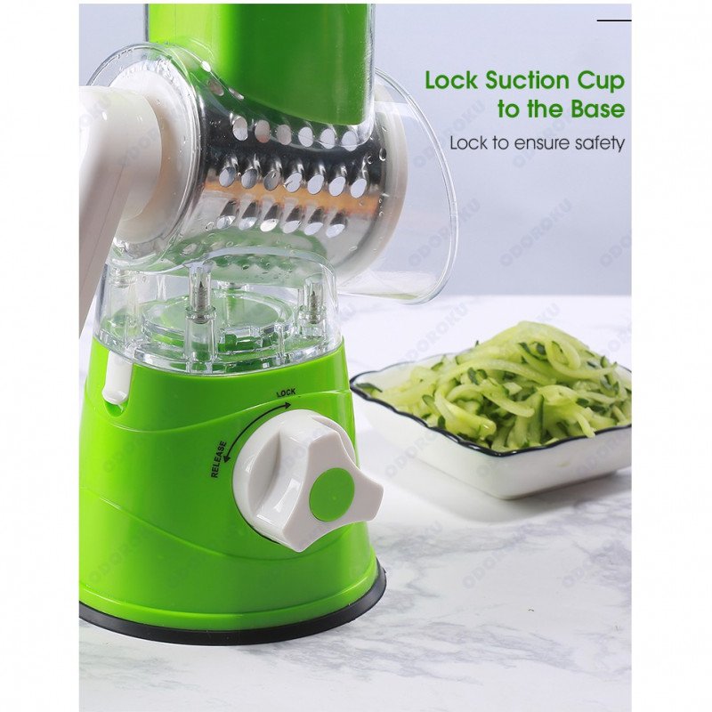 ODOROKU Manual Rotary Cheese Grater Round Mandoline Slicer with Strong Suction Base, Vegetable Slicer Nuts Grinder Cheese Shredder - ODOROKU