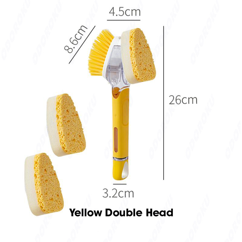 ODOROKU 2-Sided Non-Scratch Cleaning Brush Scrubber With Soap Dispenser Non-Metal Hands-Free Sponges Pot Scrubbing Removable Brush Deep Cleaning Removal of Stubborn Food Stains & Grime Kitchen Dishwashing Pots Pans Dishes Stovetop Sink Kitchen Shower - ODOROKU