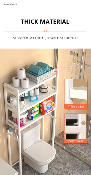 ODOROKU 1/2/3 Tier Extendable Washing Machine Toilet Storage Rack Over-The-Toilet Cabinet Bathroom Organizer Bathroom Space Saver with Multi-Functional Shelves Black White - ODOROKU