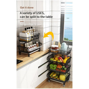 ODOROKU 2/3/4/5/6 Tiers Kitchen Basket Rack with Wheels Multipurpose Rack Storage Vegetable And Fruit Basket - ODOROKU