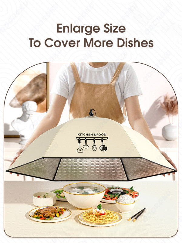 ODOROKU Cute Aluminum Foil Foldable Table Dustproof Food Cover Dish Cover Foldable Insulated Thermal Food Cover Collapsible Dustproof Beige - ODOROKU