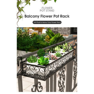 ODOROKU Flower Pot Rack Balcony Corridor Railing Hanging Plant Basket Garden Rack Black 30,60,80,100,120,150cm - ODOROKU