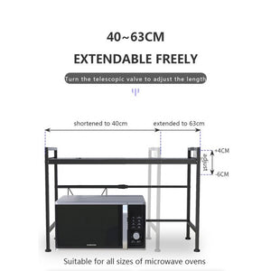 ODOROKU 1/2 Tier Microwave Oven Rack Expandable Black Carbon Steel Extendable Microwave Rack Adjustable from 40~65cm - ODOROKU