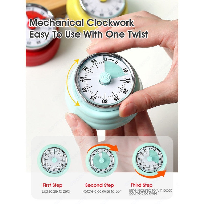 ODOROKU Magnetic Retro Kitchen Timer 1 Hour Timer Classic Mechanical Cooking Timer Round Timer Red Yellow Green - ODOROKU