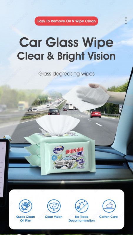 (Pack of 5) ODOROKU Glass Oil Film Remover 50pcs Car Glass Cleaner Wipes for Car interior Cleaning for Glass Wipes for Car Windows for Windshield for Glasses or Mirrors - ODOROKU