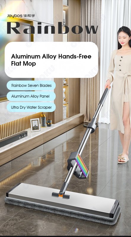 ODOROKU 40/50cm Aluminum Hands-Free Self-Wringing Flat Mop with Microfiber Cloth 7-Layer Scraper 360° Convenient Cleaning Squeegee Extended Long Stainless Steel Handle Clean Sewage Hair Dirt Debris Floor Mop Dust Mop Washable Mop Pads - ODOROKU