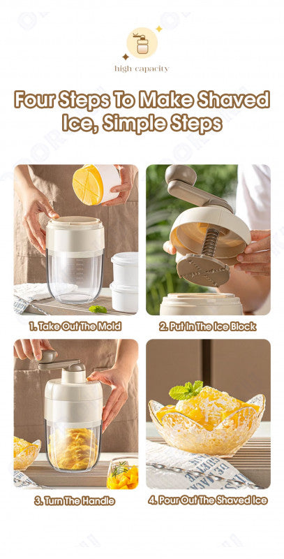 ODOROKU DIY Hand Crank Shaved Ice Maker 1000ml With Hand-Crank Handle Ice Bingsu Ice Kacang Milkshake Smoothie Ice Cream Slushie Dessert Ice Shaver Machine Ice Crusher Snow Cone Crushed Ice Shaken Ice Party Picnic Manual Brown Khaki - ODOROKU