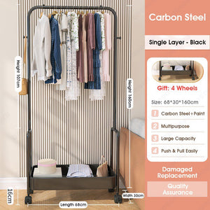 ODOROKU Clothing Rack with Basket and Wheels Portable Garment Rack Rolling Clothes Organizer Metal Basket Laundry Cart Small Wardrobe Rack on Wheels for Bedroom Laundry and Entryway - ODOROKU