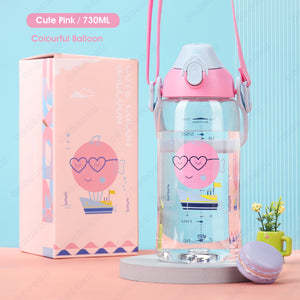 ODOROKU Kids & Baby Water Bottle Tritan Material with Sippy Straw and Removable Strap BPA Free Portable Water Bottle Large Handle and Water Level Scale Leakproof Lock 500/680/730/1500ml - ODOROKU