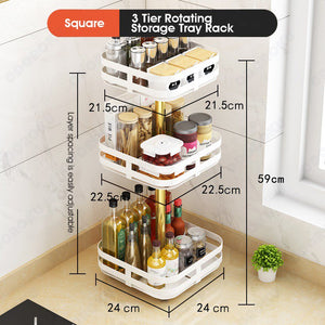 ODOROKU 1/2/3 Tier Rotating Spice Rack Height Adjustable Spice Shelf 360 Degree Round Rotatable Seasoning Organizer for Kitchen Bathroom Black White - ODOROKU