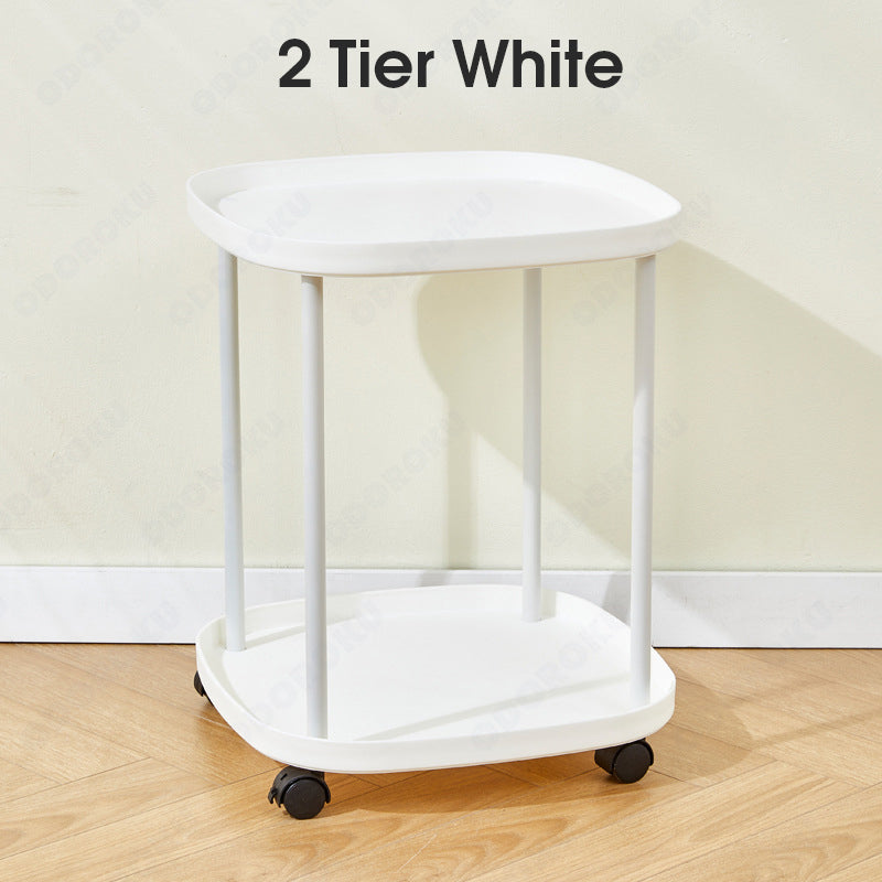 ODOROKU 2/3 Tiers Sofa Side Table Bedside Table with Wheels Coffee Table Storage Rack End Table Living Room Plastic Mobile Sofa Side Table Night Stand Bedroom Black Beige White - ODOROKU