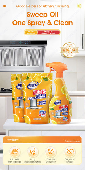 ODOROKU Heavy Duty Degreaser Kitchen Spray Cleaner 500ml and Degreaser Antibacterial All Purpose Cleaning Spray for Kitchens Countertops Ovens and Appliances Lemon Scent - ODOROKU