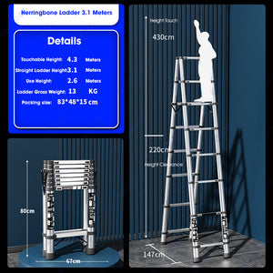 ODOROKU Telescopic Ladder A-Frame Stainless Steel Extension Ladders Multi-Purpose Collapsible Ladder for Household Commercial Aircon Renovation Herringbone Ladder Folding Ladders - ODOROKU