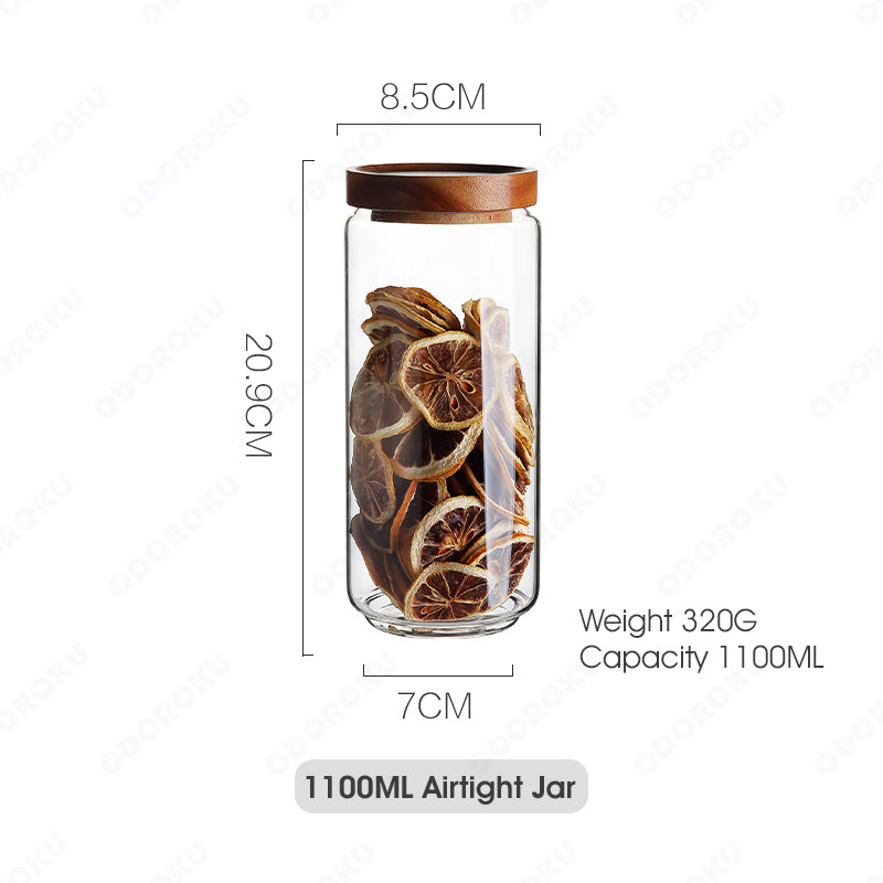 ODOROKU Glass Storage Jar Food Storage Container with Wooden Airtight Lids Acacia Wood Lid Cover Stackable Kitchen Canister Jars Container Air Tight Food Container For Serving Coffee, Tea, Spices, Sugar, Flour etc - ODOROKU