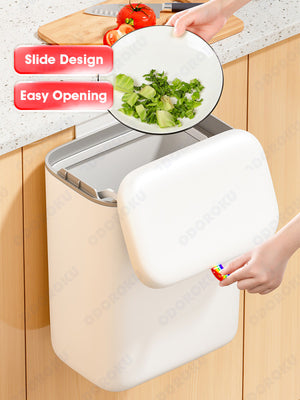 ODOROKU Kitchen Hanging Rubbish Bin with Lid 2 Ways Opening Waste Bin Self Adhesive Wall Mounted Dustbin Trash Bins Garbage Recycling Bin Large Capacity Garbage Basket Removable Inner Bin with Handle Under Sink Bathroom Trash Can with Lid Food Waste Bin - ODOROKU