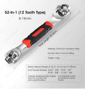 ODOROKU Universal Wrench 52 in 1 Socket Wrench Multifunction Wrench Tool with 360 Degree Rotating Head 6 Point 12 Point Spanner Tool for Home and Car Repair - ODOROKU