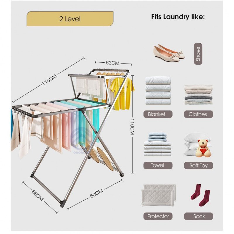 ODOROKU Aluminum Foldable Clothes Drying Rack with Wheels High Quality Laundry Rack Stable & Solid Aluminum - ODOROKU