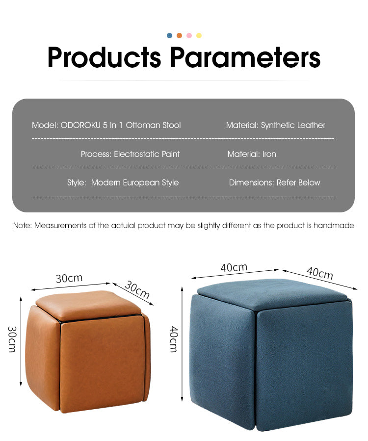 ODOROKU 5 In 1 Leather Ottoman Stool with Wheels Space Saving Stool Foldable Chair Customizable Rectangular Bench Living Room Chair Multiple Pantone Colour Stool Home Decor for Living Dining Bedroom Office and Study - ODOROKU