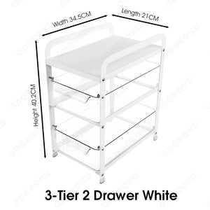 ODOROKU 2/3 Tiers Undersink Pull Out Shelf Cabinet Storage Rack Kitchen Storage Pull Out Rack Cabinet Basket Organizer / Under Sink Storage Rack with Sliding Drawer Countertop Storage Basket Black White - ODOROKU