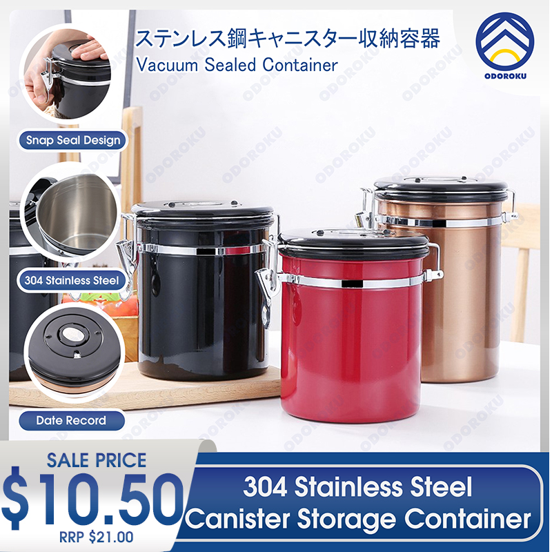 ODOROKU 304 Stainless Steel Vacuum Sealed Container Canister Storage Container Buckle Cover Design Food Storage - ODOROKU