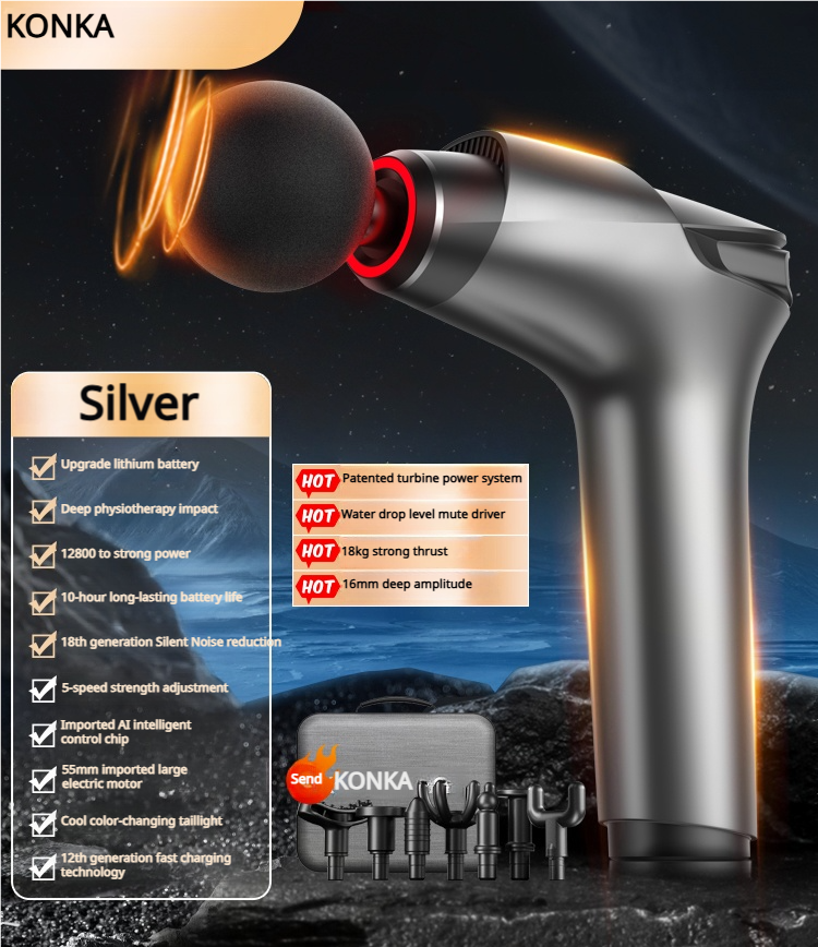 ODOROKU x Konka F7 Premium Fascia Guns Streamline Massager 99-levels 8 Heads Adjustable 16mm Deep Tissue Percussion Muscle Massage Guns Breath Light USB Charging Power Display - ODOROKU