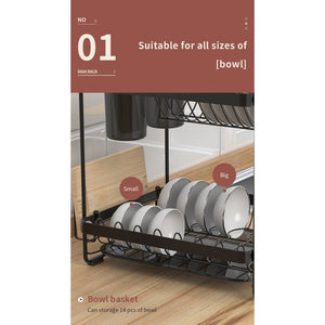 ODOROKU 2 Tier Dish Rack 201 Stainless Steel with Wooden Handle with Utensil Holder and Cutting Board Holder - ODOROKU