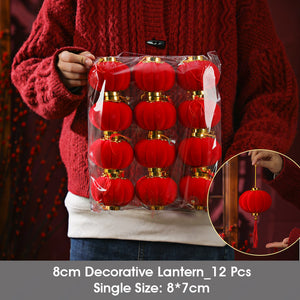 ODOROKU Mini Traditional Chinese Hanging Lanterns Set Decoration Indoor Red Velvet Lamps Chinese New Year Lanterns Mini Lanterns for Tress Plants Lucky Hanging Decorations Chinese New Year - ODOROKU