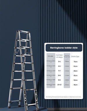 ODOROKU Telescopic Ladder A-Frame Stainless Steel Extension Ladders Multi-Purpose Collapsible Ladder for Household Commercial Aircon Renovation Herringbone Ladder Folding Ladders - ODOROKU