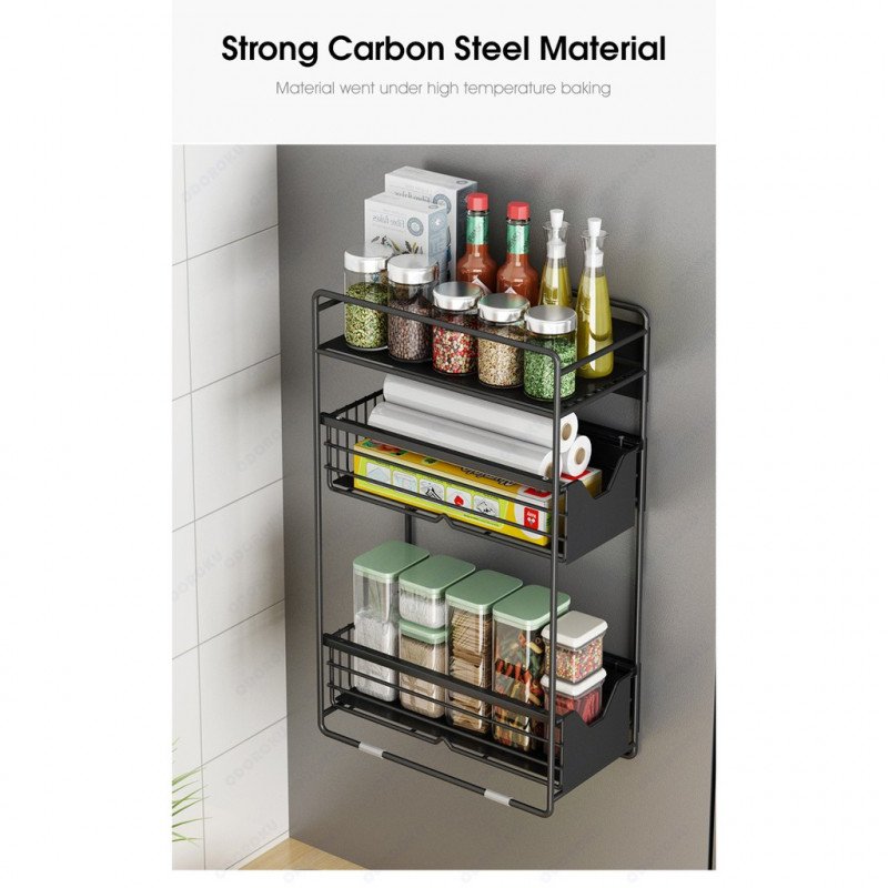 ODOROKU 1/2/3 Magnetic Refrigerator Rack With Drawer Organizer for Refrigerator Magnetic Shelf Towel Roll Holders - ODOROKU