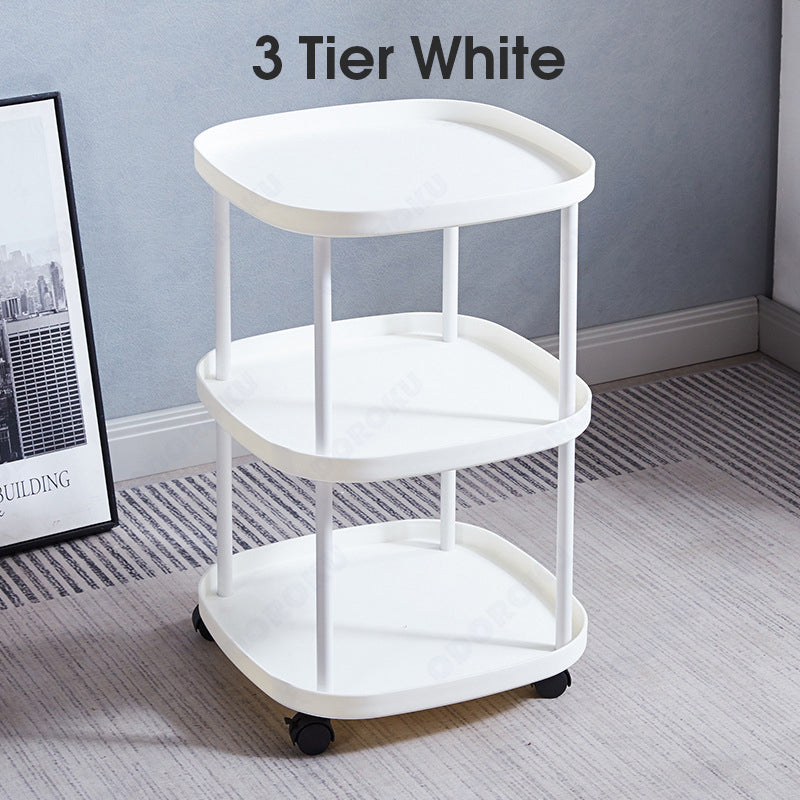 ODOROKU 2/3 Tiers Sofa Side Table Bedside Table with Wheels Coffee Table Storage Rack End Table Living Room Plastic Mobile Sofa Side Table Night Stand Bedroom Black Beige White - ODOROKU