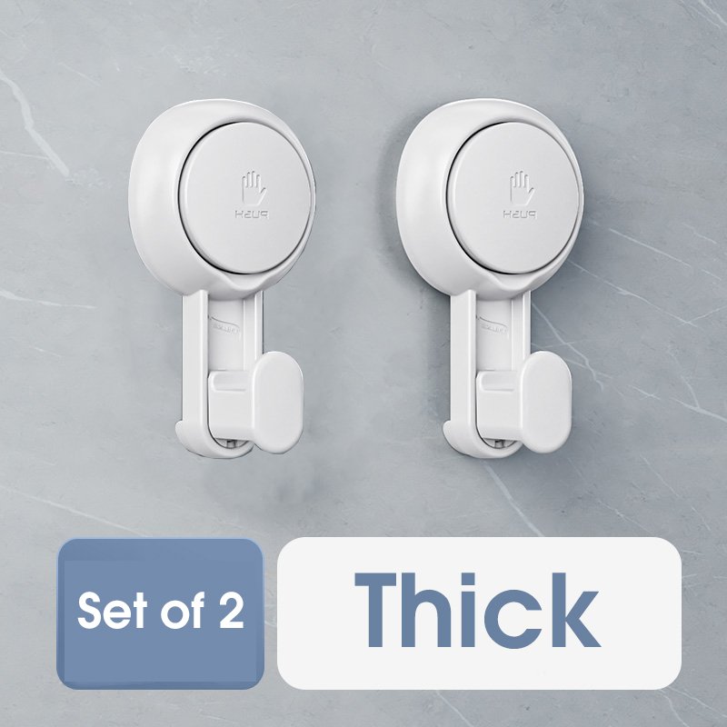 (Set of 2) ODOROKU x Taili Suction Cup Hooks One Push Suction Cup No Drilling Waterproof Heavy Duty Towel Hanger Easy to Install Shower Hanger for Bathroom Kitchen Hotel No Drilling Removable Portable Wall Hooks Waterproof White - ODOROKU