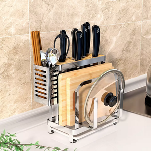 ODOROKU Cutting Board Organizer Holder Knife Block Holder Pot Lid Rack Drying Rack with Draining Tray Kitchen Countertop Cabinet Pantry Bakeware Cookware Storage Stand - ODOROKU