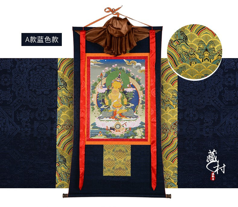 ODOROKU Manjushiri Bodhisattva Embroidered Fabric Mounted Tibetan Thangka 文殊菩萨唐卡 - ODOROKU