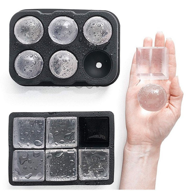 ODOROKU Ice Cube Trays Silicone Combo Set of 2, Sphere Ice Ball Maker with Lid & Large Square Molds Reusable & BPA Free - ODOROKU