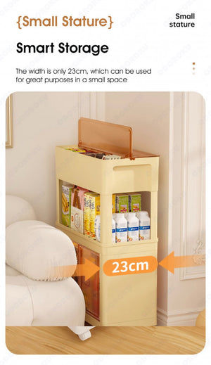 ODOROKU Slim Storage Rolling Cart with Wheels 3-Tier Snack Storage Cabinet Plastic Utility Cart Multifunctional Shelving Unit Trolley with Sliding Door Multi Compartment for Kitchen Bedroom Office Bathroom White - ODOROKU