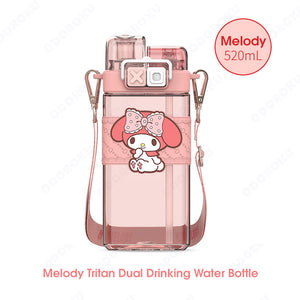 ODOROKU Sanrio Kids Water Bottle Tritan Bottle 520ml 100% BPA Free Cute Water Bottle My Melody Kuromi Cinnamoroll Pochacco Pompompurin 2 In 1 Spout with Adjustable Shoulder Strap Leakproof - ODOROKU