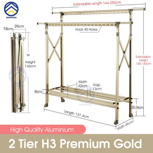 ODOROKU Aluminum Foldable Laundry Rack with Wheels Telescopic Rack Extendable Foldable Clothes Heavy Duty - ODOROKU