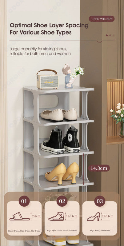 ODOROKU 3/5/7 Tiers Stackable Shoe Rack for Closet Plastic Shoe Tower for Sneaker Space Saving Storage Organizer Large Shoe Shelf Holder Stand for Bedroom Floor Entryway White & Brown - ODOROKU