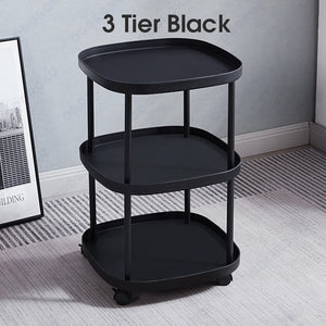 ODOROKU 2/3 Tiers Sofa Side Table Bedside Table with Wheels Coffee Table Storage Rack End Table Living Room Plastic Mobile Sofa Side Table Night Stand Bedroom Black Beige White - ODOROKU