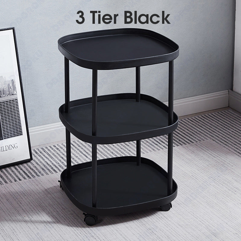 ODOROKU 2/3 Tiers Sofa Side Table Bedside Table with Wheels Coffee Table Storage Rack End Table Living Room Plastic Mobile Sofa Side Table Night Stand Bedroom Black Beige White - ODOROKU