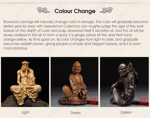 ODOROKU Yellow Box Wood Buddha and Bodhisattva Statue Hand Carved Yellow Wood Statue Standing Sitting Sculpture Handmade Figurine - ODOROKU