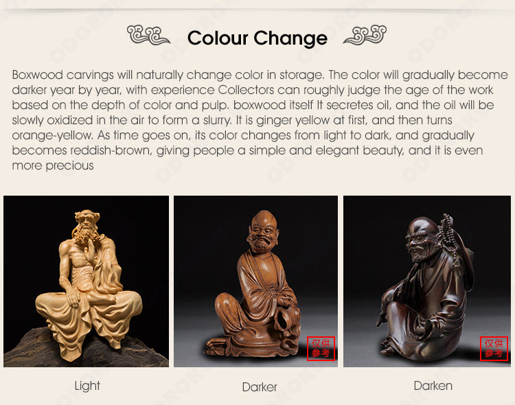 ODOROKU Yellow Box Wood Buddha and Bodhisattva Statue Hand Carved Yellow Wood Statue Standing Sitting Sculpture Handmade Figurine - ODOROKU